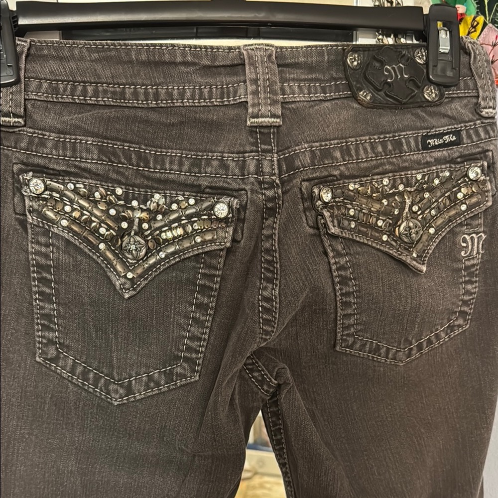 Miss Me Grey Skinny Jeans with Embellished Back